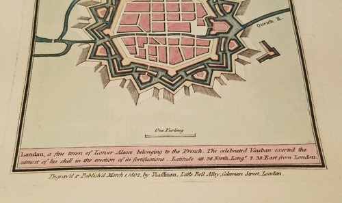 Antique Map LANDAU Alsace France Germany Engraved & Hand Colored Luffman 1802 - Picture 3 of 6