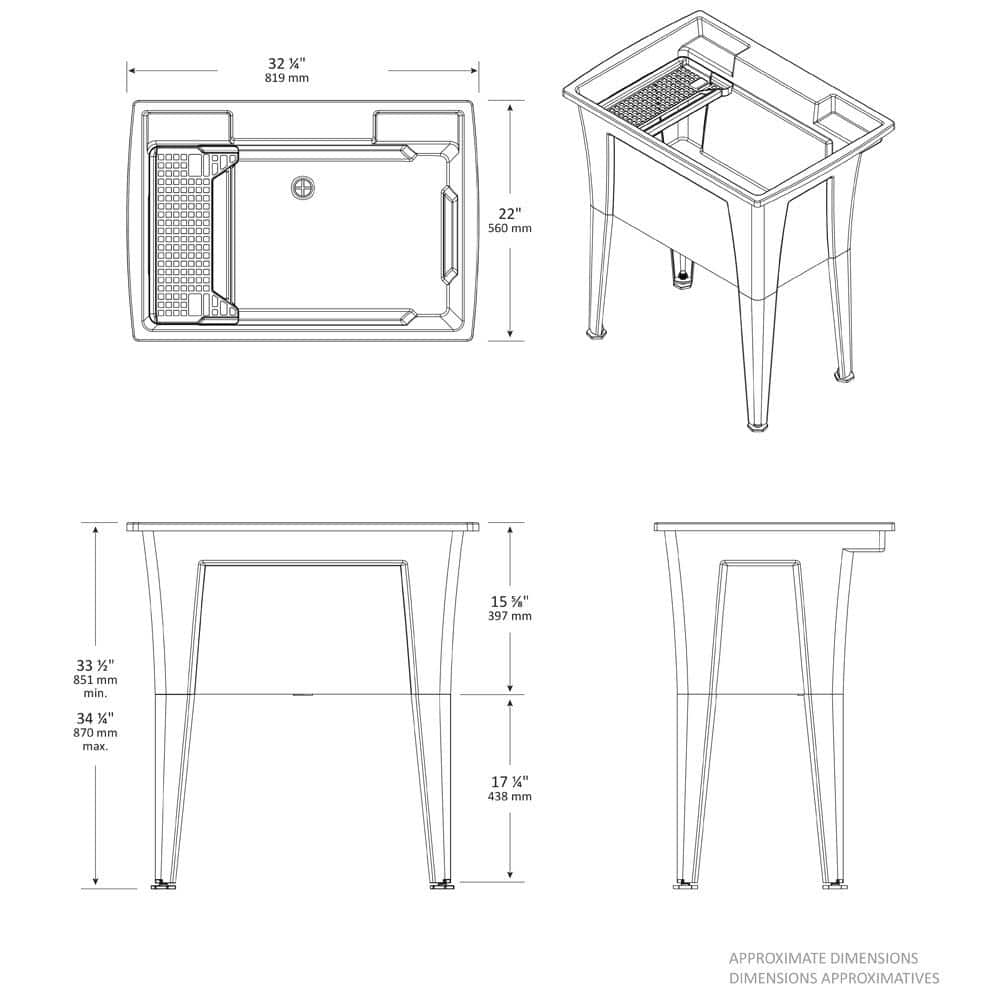 Laundry Sink 32 In. x 22 In. Polypropylene White New Heavy Duty Garage