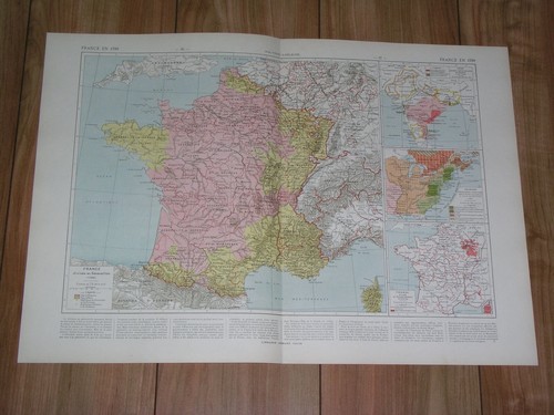 1925 VINTAGE HISTORICAL MAP OF FRANCE IN 1789 / PRUSSIA AUSTRIA