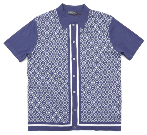 PJ Paul Jones Sweater Men's L Button Up Knit Cardigan Short Sleeve Blue Multi