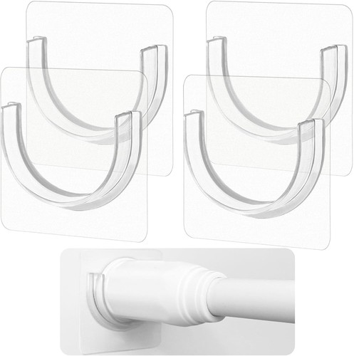 4 Pack Shower Rod Holder with Strong Adhesive, No Drilling Shower Curtain Rod Ho