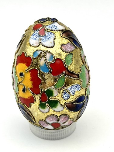 VINTAGE CLOISONNE & MESSING EI FLORAL DEKORATIV EMAILLE BUNT 2,5" HOCH - Bild 3 von 6