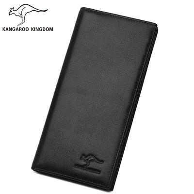 KANGAROO KINGDOM Luxury Men Wallet Genuine Leather Long Slim Card Holder Purse