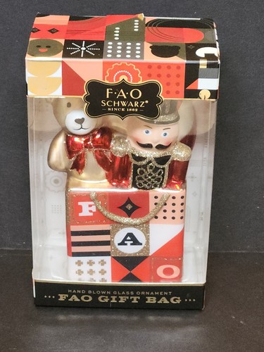 FAO schwarzer Weihnachtsschmuck Spielzeug Soldat Bär Geschenktüte mundgeblasenes Glas NEU - Bild 10 von 13