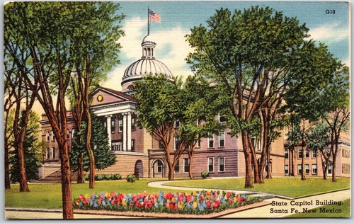 Santa Fe New Mexico NM, US State Capitol Building, Lawn Grass, Vintage Postcard - 第 1/2 張圖片
