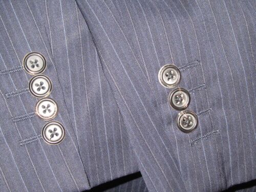 Mens AQUASCUTUM UK 46R W38 Blue Striped Wool 2-piece Suit GENUINE Great - Picture 24 of 24