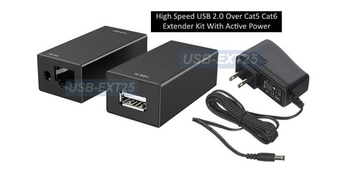 High Speed USB 2.0 Over Ethernet Cat5e Cat 5 Cable Extender Kit W/ Active Power - Picture 1 of 5