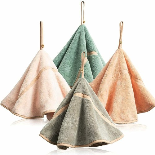 Hanging Hand Towels with Hanging Loop Absorbent Coral Fleece Bathroom Hand Towel - Picture 9 of 16