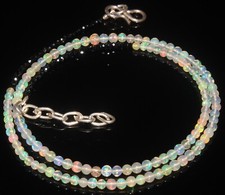 20 Crt Ethiopian Fire Welo Opal Round Black Spinel Faceted Beads Necklace 585