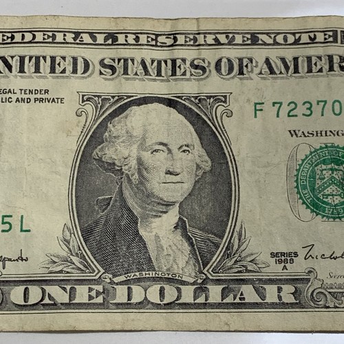 1988A web press note L run F Atlanta district one dollar bill ~ Tear - Picture 3 of 12
