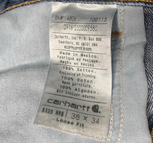 Pantalones de mezclilla Carhartt sueltos calce recto holgados azules para hombre talla 38 X 34 100 % algodón - Imagen 4 de 8