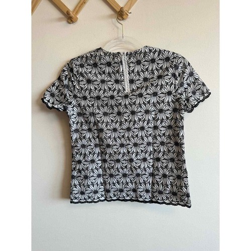 Blusa Prenda para el torso J. McLaughlin Floral Ojales Negro Blanco Mangas Cortas Talla Pequeña - Imagen 6 de 6