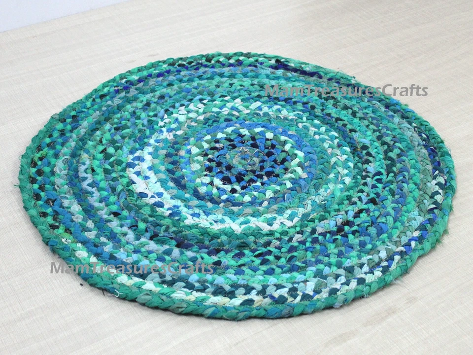 Colorful Braided Rug Bohemian Décor Indian Handmade Braided Chindi Jute Rug - Image 2 of 4