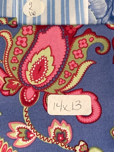 Lot of 10 Coordinating Fabric Scraps Blue Floral Tone-on-Tone Calico Stripe - Picture 6 of 6