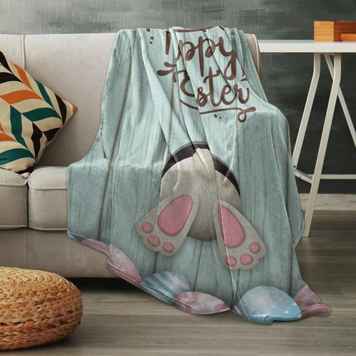 Happy Easter Flannel Fleece Throw Blanket Soft Blankets,60x80In Cute Bunny Ta... - Picture 8 of 9
