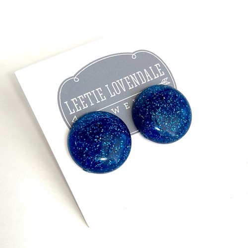 Blau Glitzer Lucite Retro Knopf Ohrstecker - RB-BL-1 - Bild 3 von 8