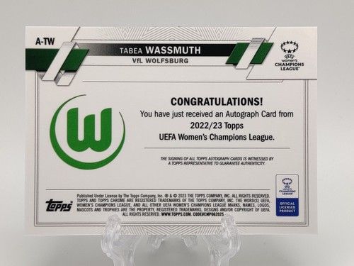 2022-23 Topps Chrome Women’s UEFA Tabea Wassmuth #A-TW Auto VfL WOLFSBURG - Picture 2 of 2