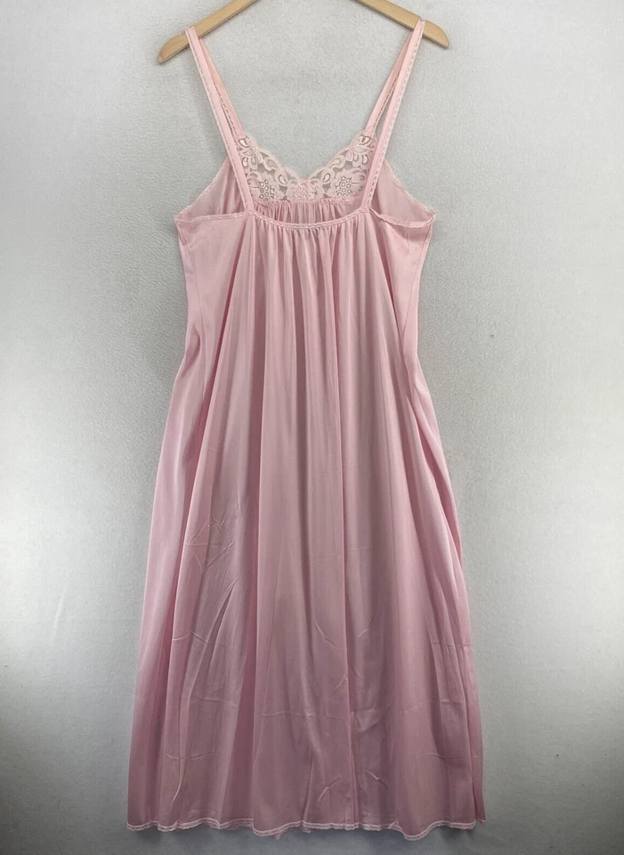 De Colección MISS ELAINE Camisón M Vestido sin Mangas Cami Encaje Borde Correa de Espagueti Rosa EE. UU. Foto 3 de 4