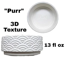 Whisker City 3D Texture Ivory 13 fl oz Ceramic Cat Bowl - "Purr" Engraved Inside