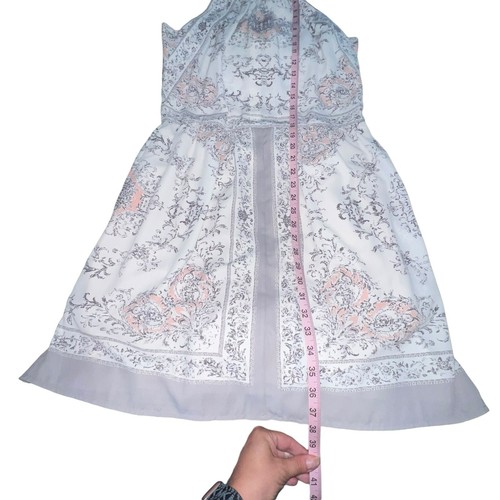 Philosophy Grey Ivory Pink Floral Sleeveless Crew Neck Mini Dress Large Lined - Picture 5 of 10