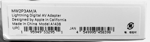 GENUINE Original Apple Lightning To Digital AV Adapter MW2P3AM/A A1438 White - Afbeelding 3 van 4