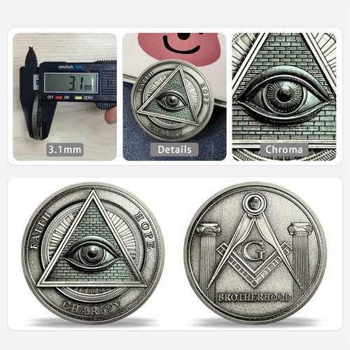 Masonic Coin Freemason Commemorative Coin Eye of Providence&Masonic Symbol - Picture 5 of 15