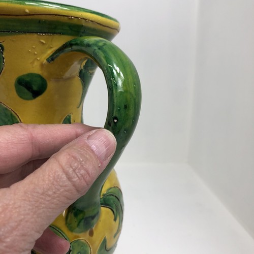 Hand painted Italian Pottery Pitcher Vase Floral Yellow Green Farmhouse Folk Art - Picture 10 of 14