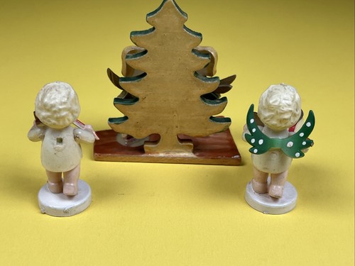 Vtg Wood Angel tree decoration Japan & 2 hard plastic angels Hong Kong Figurines - Picture 20 of 20