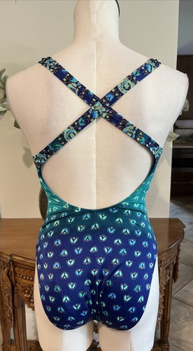 Vintage 80s Jantzen Women 12 Blue Metallic Floral One Piece Swimsuit A - Picture 4 of 8