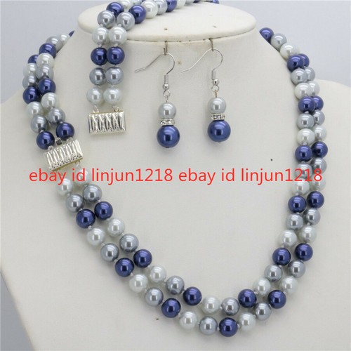 8mm 10mm 2Row Multicolor South Sea Shell Pearl Necklace Bracelet 18/7.5'' Set - Picture 3 of 18