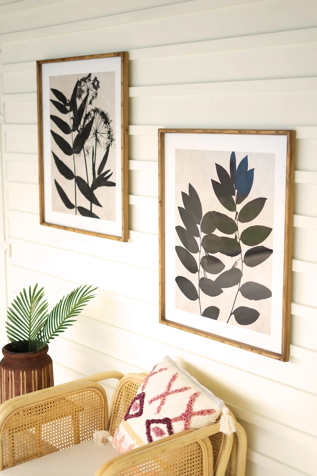 Conjunto de 2 impresiones de arte de pared botánicas con marco de madera en hoja negra monocromáticas florales modernas Foto 2 de 3
