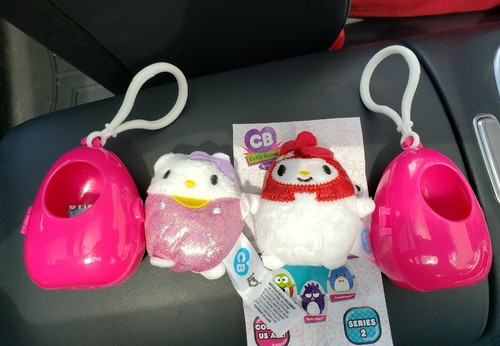 2 Hello Kitty Cutie Bean Plush Clip-Ons Fiesta: HK & My Melody w Pink Cases - Picture 2 of 9