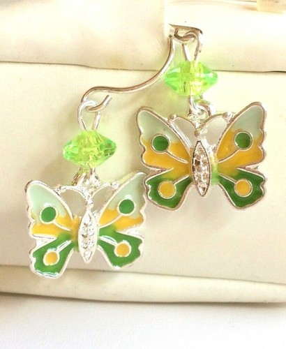 Orecchini Farfalla Pasqua Primavera Pastello Giallo Verde Smalto Placcato Argento - Foto 4 di 12
