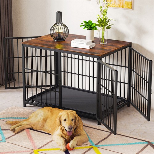 Large Wooden Dog Crate Furniture Indoor Dog Kennel End Table Pet Cage Furniture - Picture 3 of 24