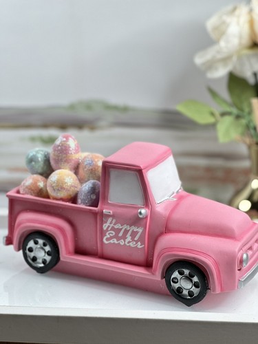 Pastel Pink Easter Truck with Eggs Spring Holiday Decor - Picture 3 of 12