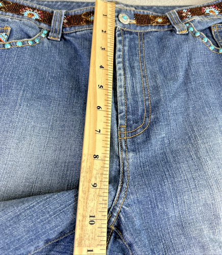 Chicos Platinum 1 US L 32x30 Denim Beaded Navajo Jeans Southwestern Boot Cut - Picture 11 of 15