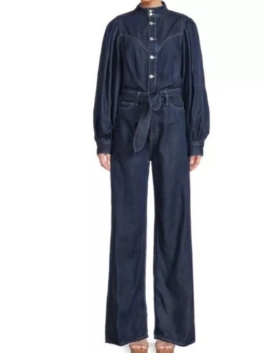 7 For All Mankind Denim Blue Long Sleeve Wide Leg Belted Lustre Jo Jumpsuit XS - Picture 5 of 16