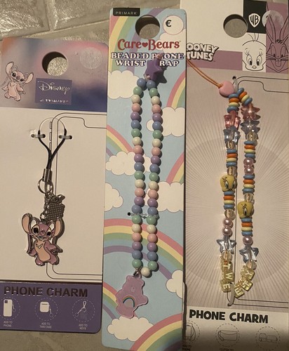 Phone Charm Lot Care Bear, Tweety, And Stitch Lot Of 3 Cool New - Picture 1 of 2