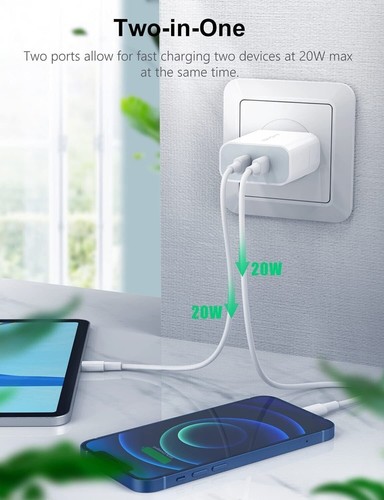 40W DUAL USB-C PD Fast Charging Wall Charger Power Adapter For iPhone 16 14 iPad - Picture 9 of 27