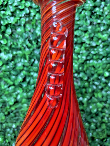 Vintage Art Glass Vase Red Orange Striped Swirl Bischoff Bottle 10.5” - Picture 7 of 12