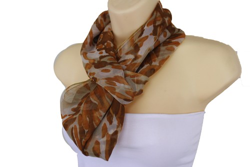 Sciarpa donna moda beige lunga tessuto ampia arancione floreale collo cravatta righe avvolgenti - Foto 11 di 12