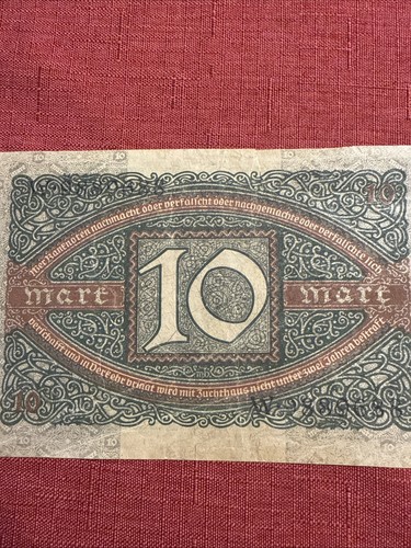 Good Condition 1920 10 Mark, Really Nice 100+ Year Old Authentic German Banknote - Picture 8 of 10