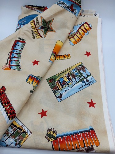 Karen Jarrar Cotton fabric 3.7 Yards 45"X134" States Graphics Yellow/Multicolor - Picture 3 of 5