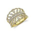 Open Pattern Wide Right Hand 1.11Ct 14K Yello Gold Diamond Cocktail Ring Concave