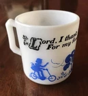 Vintage Lord, I Thank Thee Prayer Cup Hazel Atlas Milk Glass Childs Kiddie Ware