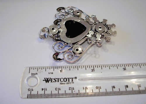 AB einzigartiger großer schwarzer Onyx offenes Herz .925 Silber Platte Anhänger 3" - Bild 4 von 4