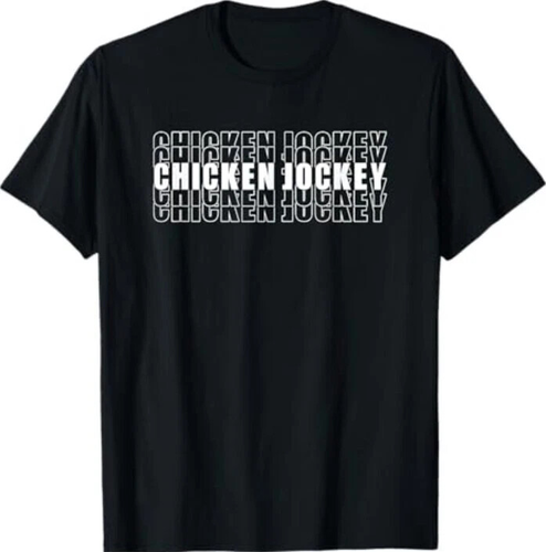 Funny Chicken Jockey Stacked Repeat Font Fun Gag Meme Humor T-Shirt - Picture 1 of 3