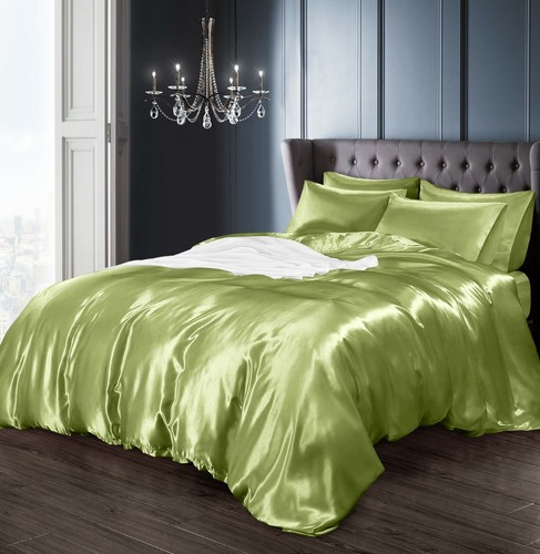 Satin 4/6 pc Single Double King Bed Duvet Quilt Pillow Cover Fitted Sheet Set - Picture 5 of 13