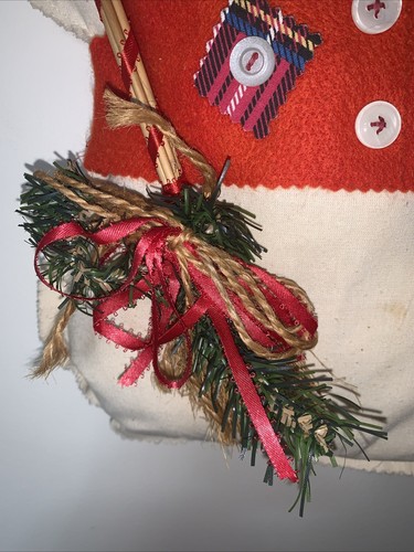 Vintage Cotton & Felt Hand sewn Snowman Wall hanging Door Decoration 19 1/2” - Picture 4 of 9