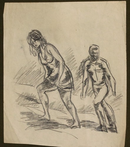 Dessin crayon vintage homme et femme portrait croquis - Photo 3 sur 8